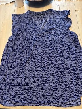 Apt. 9 Purple Blue Printed V-Neck Cap-Sleeve ruffle Blouse size XL
